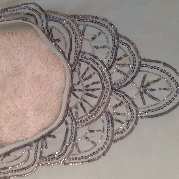 Decreed Sheer Bohemian Mint Beaded Sequined Low Scoop Back Flowy Feminine Top - Picture 5 of 5